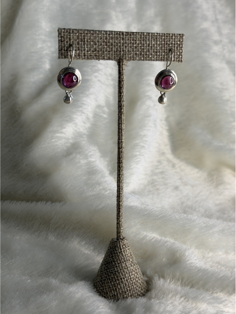 Retired Silpada W0251 Sterling Silver Garnet Cabochon Drop Earrings HTF Vintage